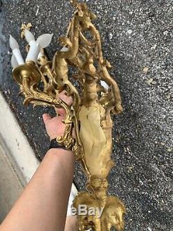 PAIR of Louis XV Style Gilt DORE BRONZE French Wall SCONCES