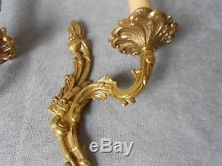 PAIR of Vintage French solid brass Elegant WALL Light SCONCES
