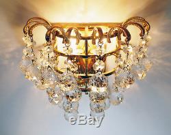 PALWA charming gilt brass WALL SCONCES with Faceted CRYSTAL BALLS Germany 1960s