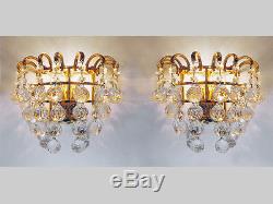 PALWA charming gilt brass WALL SCONCES with Faceted CRYSTAL BALLS Germany 1960s