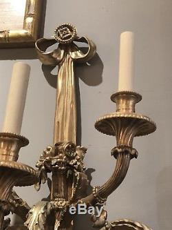 PR Huge Vintage French Classical STYLE BRONZE WALL SCONCES Gilt 5 Arm Sconce 42