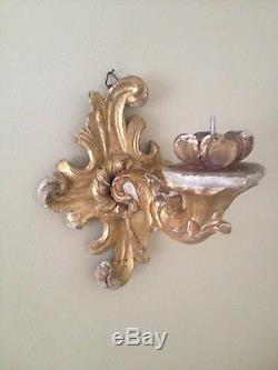 Pair 18th Century Gilt Wood & Gesso Candle Wall Sconces Pricket