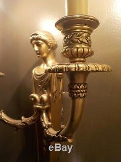 Pair 1920's Stunning French Empire/Neoclassic Bronze/Brass Wall Sconces
