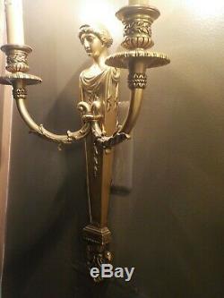 Pair 1920's Stunning French Empire/Neoclassic Bronze/Brass Wall Sconces