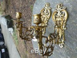 Pair 19th Century French Dore /Gilded Bronze Wall sconces WIND GOD & Mermaids