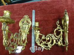 Pair 19th Century French Dore /Gilded Bronze Wall sconces WIND GOD & Mermaids