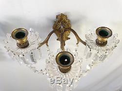 Pair (2) Antique GILT BRASS 19thC VICTORIAN Hanging PRISM Candle WALL SCONCES