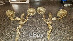 Pair (2) Vintage Antique Brass/Bronze, French Style Candle Wall Sconces