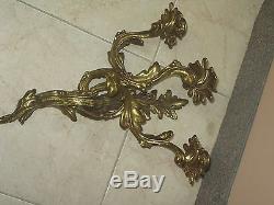Pair @ 2 Vintage Antique Gilt Iron Bronze Wall Sconces Candle Holders 15 Rococo