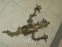 Pair @ 2 Vintage Antique Gilt Iron Bronze Wall Sconces Candle Holders 15 Rococo