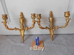 Pair ANTIQUE French MASSIVE BRONZE WALL CANDLE SCONCES