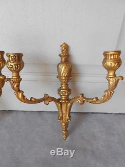 Pair ANTIQUE French MASSIVE BRONZE WALL CANDLE SCONCES