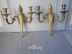 Pair ANTIQUE French MASSIVE BRONZE WALL CANDLE SCONCES EMPIRE