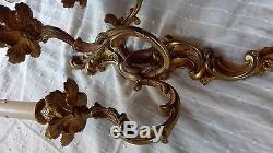 Pair ANTIQUE french gold Bronze Louis XV Wall Sconces Candle Holders 3 arms 19th