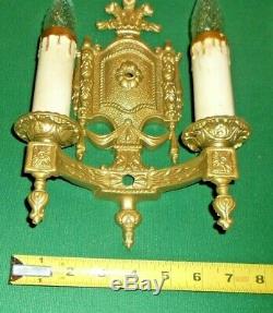 Pair Antique 1920 Lowry Cast Iron Wall Sconce #2034 Fully Restored