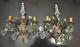 Pair Antique 20s'-30s' Victorian 2 Arm Brass Crystal Candelabra Wall 13 Sconces