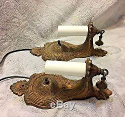 Pair Antique ART DECO Sconce Wall Light Cast Iron Switched 1920's EXCELLENT COND