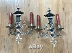 Pair Antique French 2 Arm Candle Sconce Wall Lights Gothic, Church, Deco Looking