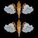 Pair Antique French Doré Bronze Empire w Frosted Glass Two-light Wall Sconces