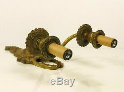 Pair Antique French Gilt Ormolu Edwardian Garland 2 Arm Electric Wall Sconces