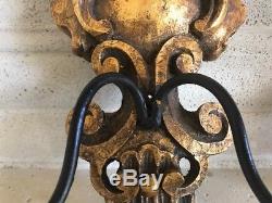 Pair Antique French Itay Carved Gilt Wood Metal 2 Candle Holder Wall Sconces