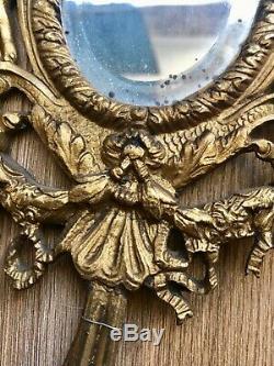 Pair Antique French Mirror Sconces Electric Wall Lights Decorated With Cherubs