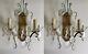 Pair Antique French Ornate Crystal 2 Arm Candle Sconce Electric Wall Lights