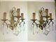 Pair Antique French Ornate Crystal 3 Arm Candle Sconce Electric Wall Lights