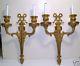 Pair Antique Neoclassical French Solid Brass Wall Sconces Fixture New Wiring