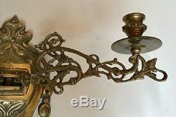 Pair Antique Solid Brass Piano Wall Candle Sconce Double Arms Adjustable Filigre