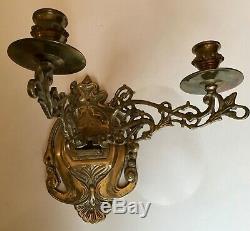 Pair Antique Solid Brass Piano Wall Candle Sconce Double Arms Adjustable Filigre