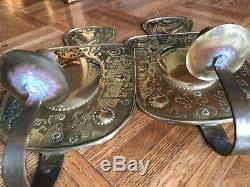 Pair Antique Swedish Hammered Brass Candle Wall Sconces early 1900's