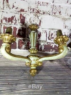 Pair Antique Vintage Gold Hand Painted Carved Wooden Wall Light Sconce Decape