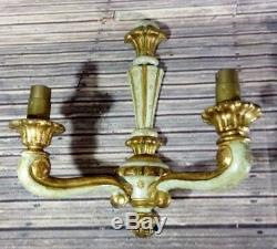 Pair Antique Vintage Gold Hand Painted Carved Wooden Wall Light Sconce Decape