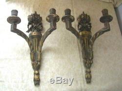 Pair Antique Vintage Gold Hand Painted Hand Carved Wooden Wall Sconces