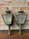 Pair Antique/Vtg Brass Metal Glass Outdoor Porch Patio Wall Sconce Light #5192