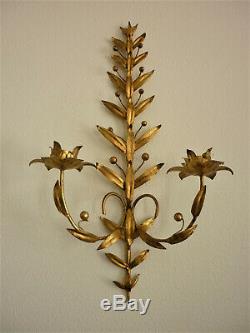 Pair Antique or Vintage Gold Gilt Wall Sconces Candleholders Tolle