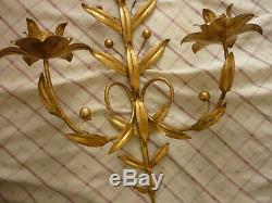 Pair Antique or Vintage Gold Gilt Wall Sconces Candleholders Tolle