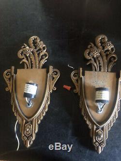Pair Art Deco Slip Shade Wall Sconce Antique Vintage Style Light Fixture
