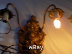 Pair BRONZE Antique Light Fixtures Victorian Brass Wall Lamps