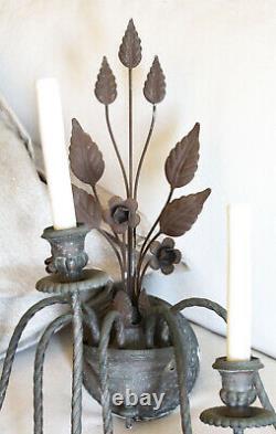 Pair Beautiful French Tole Antique Wall Sconces Gorgeous Patina