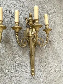 Pair Bronze Adams Style Wall Sconces 3 Light Arms