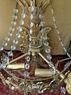 Pair Chandelier Wall Sconces Crystal Beaded French Inspiration 4 Light Each