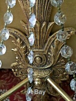 Pair Chandelier Wall Sconces Crystal Beaded French Inspiration 4 Light Each