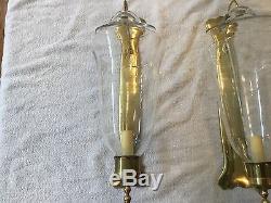 Pair Colonial Bell Jar Brass Wall Sconces Lamp Light Electric Wall Chandelier
