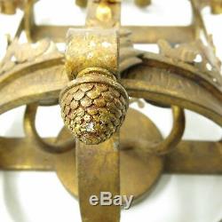 Pair Currey & Company Antique Gold Gilt French Tole Shabby Wall Sconce Lamp