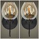 Pair Dark Aged Metal Golden Plated Glass Wall Sconce Light MID Century Style