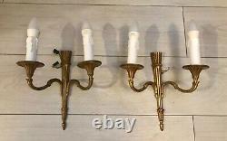 Pair French Antique 2 Arm Candle Sconce Electric Wall Lights