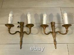 Pair French Antique 2 Arm Candle Sconce Electric Wall Lights