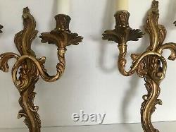 Pair French Antique Rocococ Style 2 Arm Candle Sconce Electric Wall Lights
